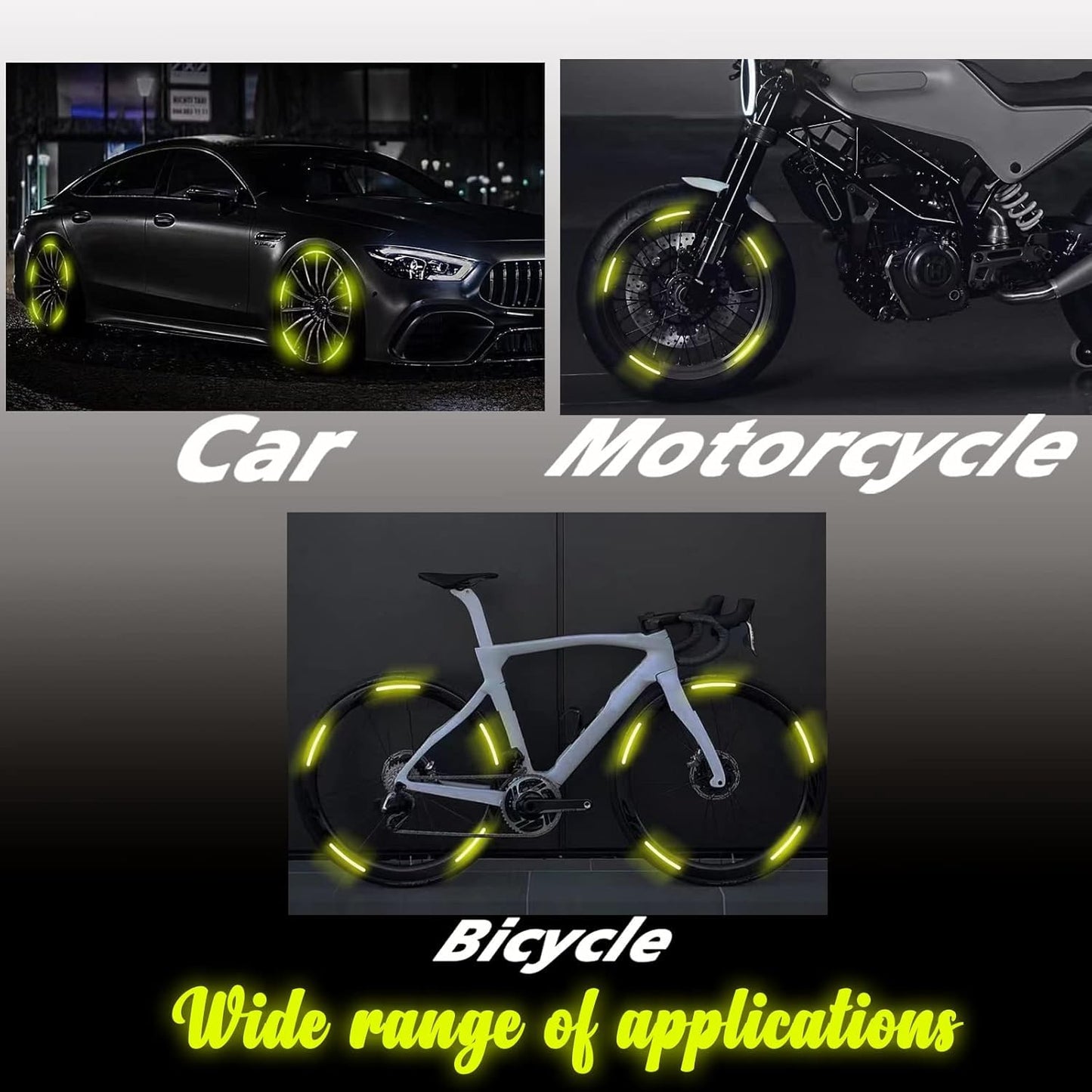 Car Bike Tyre & Body Reflective Stickers (18 stripes of Yellow Colour)